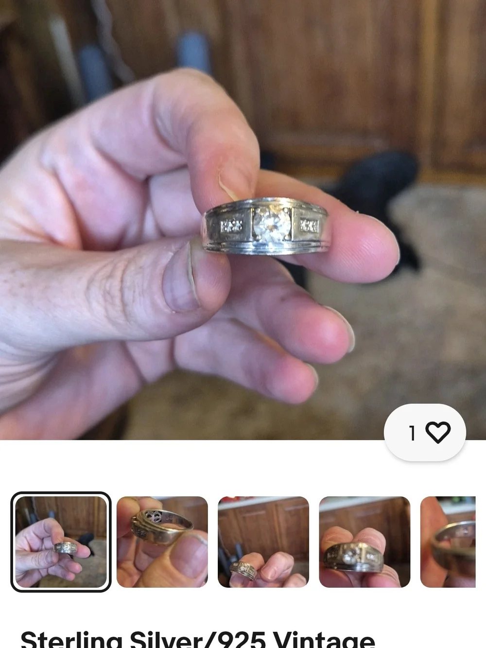 Sterling Silver 925 Men’s Band Ring with Clear Stones - Silver